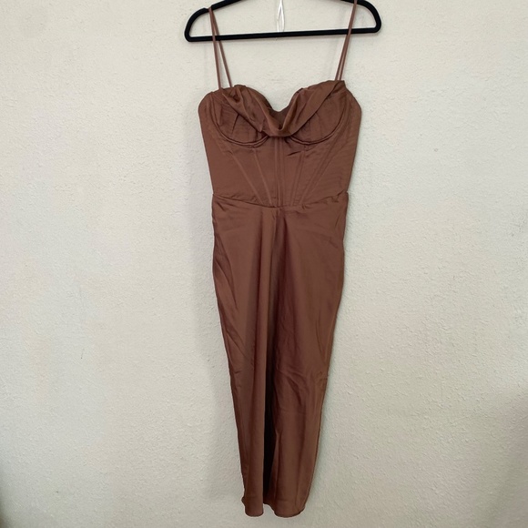 HOUSE OF CB S D-DD 'Myrna' Chocolate Satin Corset‎ Slip Dress NWOT - Picture 4 of 12